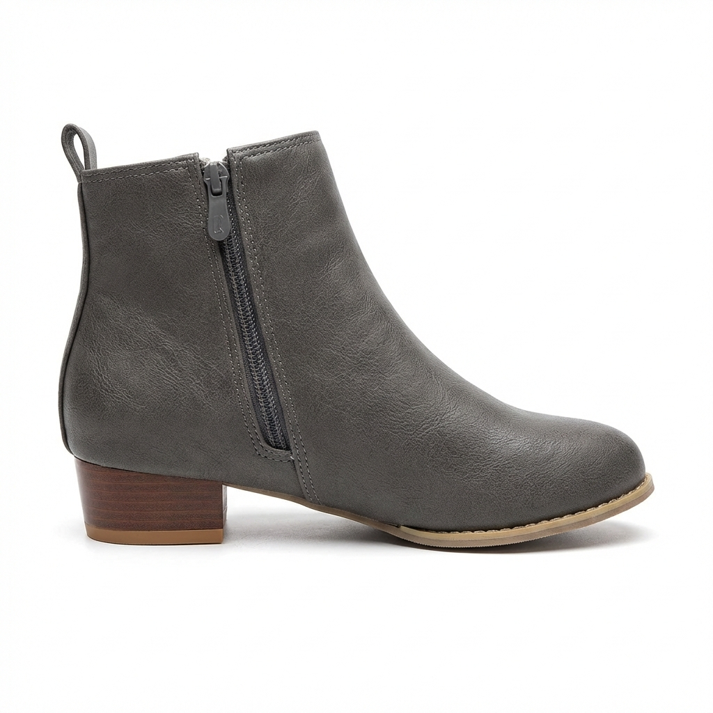Santiag basse gris Simili Cuir Femme - Zip latéral et talon carré contrastant 2