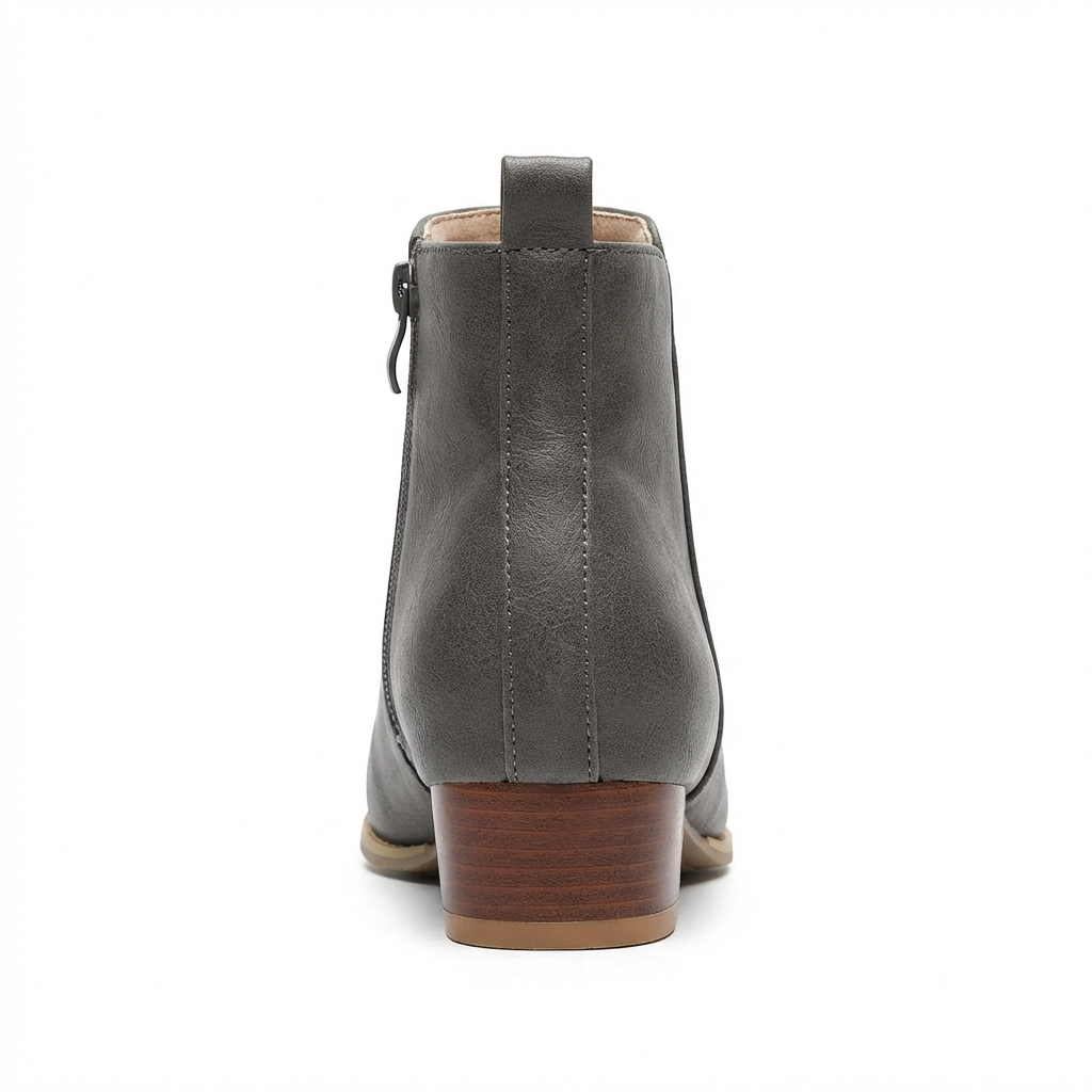 Santiag basse gris Simili Cuir Femme - Zip latéral et talon carré contrastant 3
