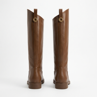 Botte haute marron Simili Cuir Femme - Style western ornement boucle dorée 3