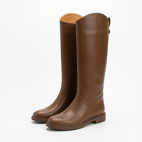 Botte haute marron Simili Cuir Femme - Style western ornement boucle dorée 1