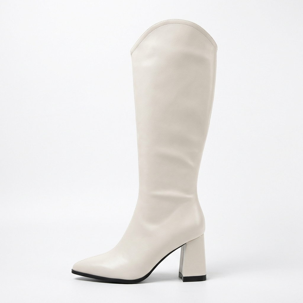 Botte haute blanc Simili Cuir Femme - Élégantes bottes blanches à bout pointu 2