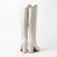 Botte haute blanc Simili Cuir Femme - Élégantes bottes blanches à bout pointu 3