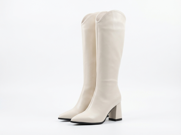 Botte haute blanc Simili Cuir Femme - Élégantes bottes blanches à bout pointu - three_quarter_view