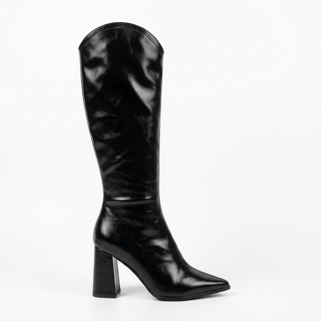Botte haute noir Simili Cuir Femme - Santiags noires à bout pointu chic 2