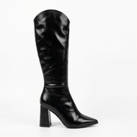 Botte haute noir Simili Cuir Femme - Santiags noires à bout pointu chic 2