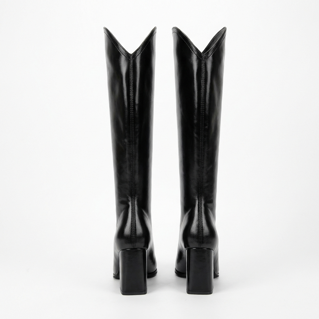 Botte haute noir Simili Cuir Femme - Santiags noires à bout pointu chic 3