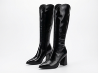 Botte haute noir Simili Cuir Femme - Santiags noires à bout pointu chic 1