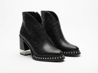 Santiag mi-haute noir Simili Cuir Femme - Broderies western et clous métalliques 1