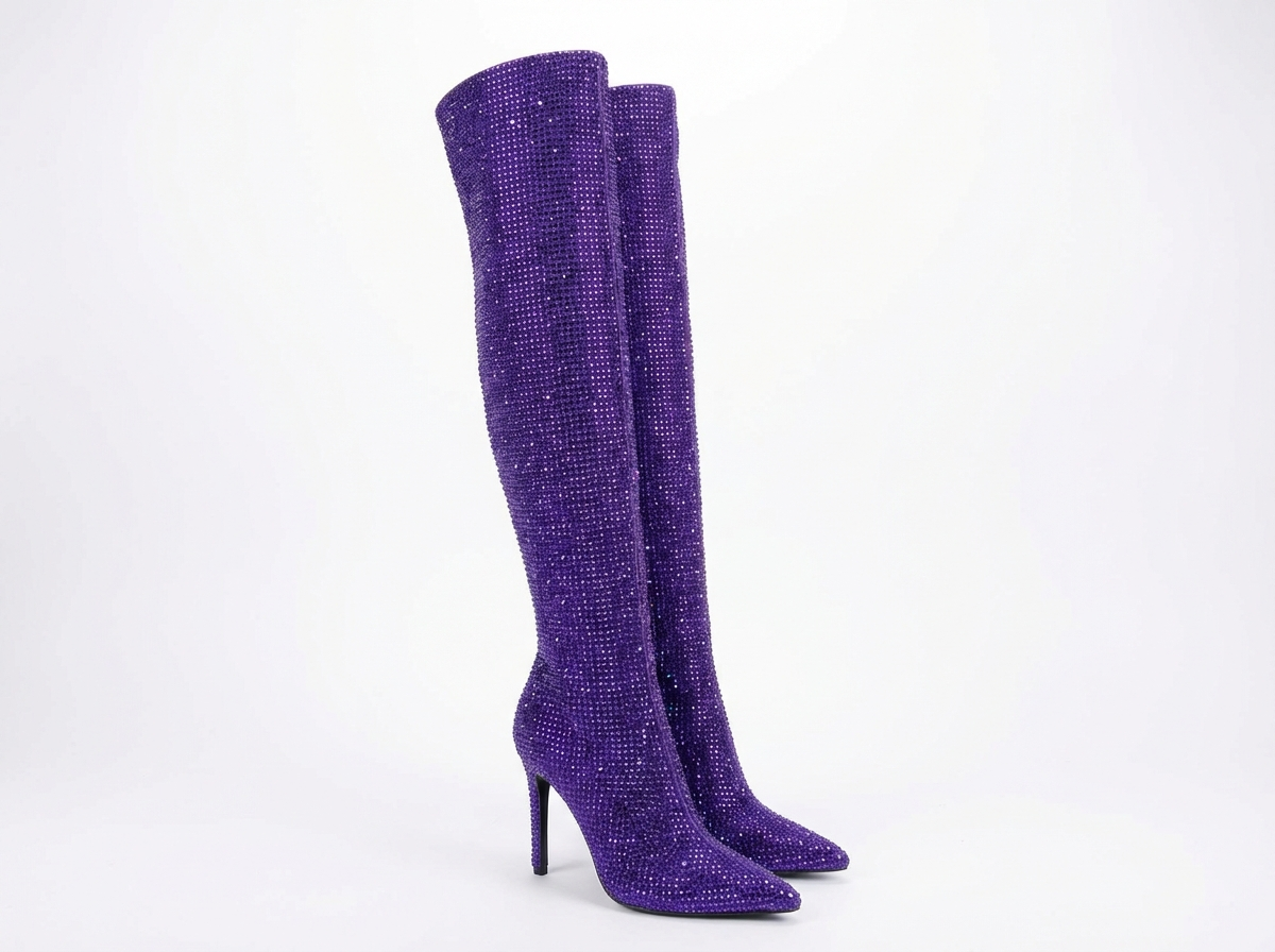 Botte haute violet Daim Synthétique Femme - Bottes bleu étincelantes au style western