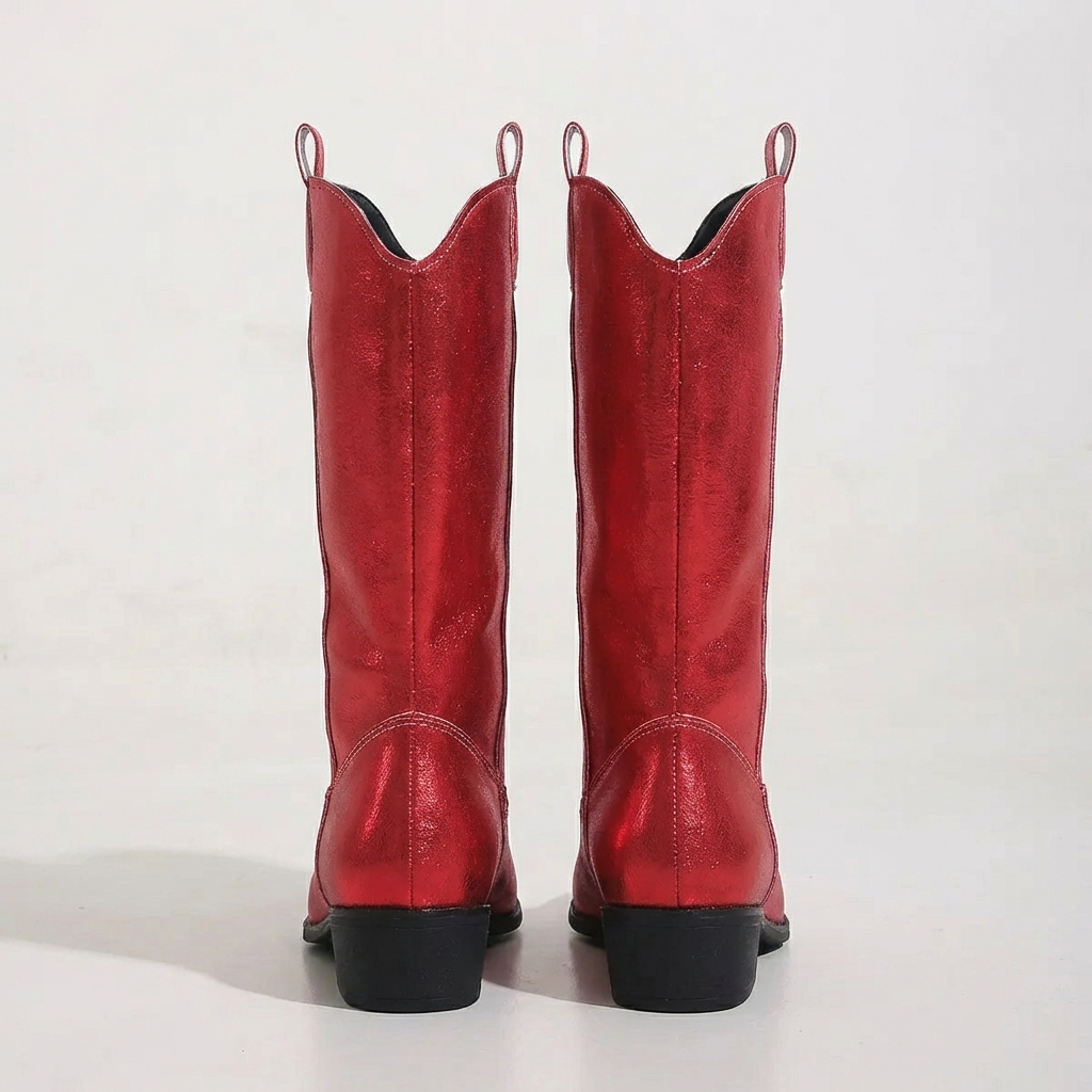 Santiag mi-haute rouge Simili Cuir Femme - Éclat moderne avec broderies western 4