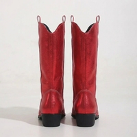 Santiag mi-haute rouge Simili Cuir Femme - Éclat moderne avec broderies western 4