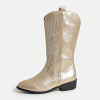 Santiag mi-haute doré Simili Cuir Femme - Broderie florale élégante style western 3