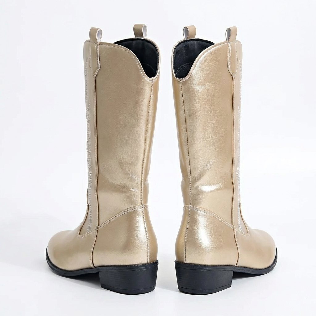Santiag mi-haute doré Simili Cuir Femme - Broderie florale élégante style western 4