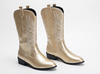 Santiag mi-haute doré Simili Cuir Femme - Broderie florale élégante style western 1