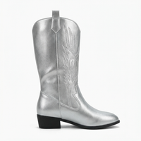 Santiag mi-haute argenté Synthétique Femme - Effet argenté moderne et broderies western 3