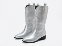 Santiag mi-haute argenté Synthétique Femme - Effet argenté moderne et broderies western 1