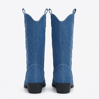 Santiag mi-haute bleu Simili Cuir Femme - Broderies blanches western et languettes pratiques 3