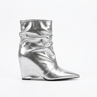 Bottine haute argenté Simili Cuir Femme - Santiags argentées au design plissé moderne 3