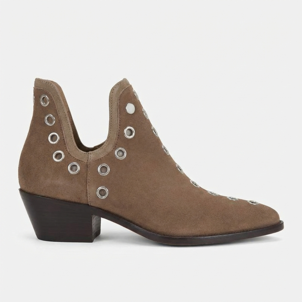 Santiag mi-haute marron Simili Cuir Femme - Bottes avec œillets métalliques symétriques 2
