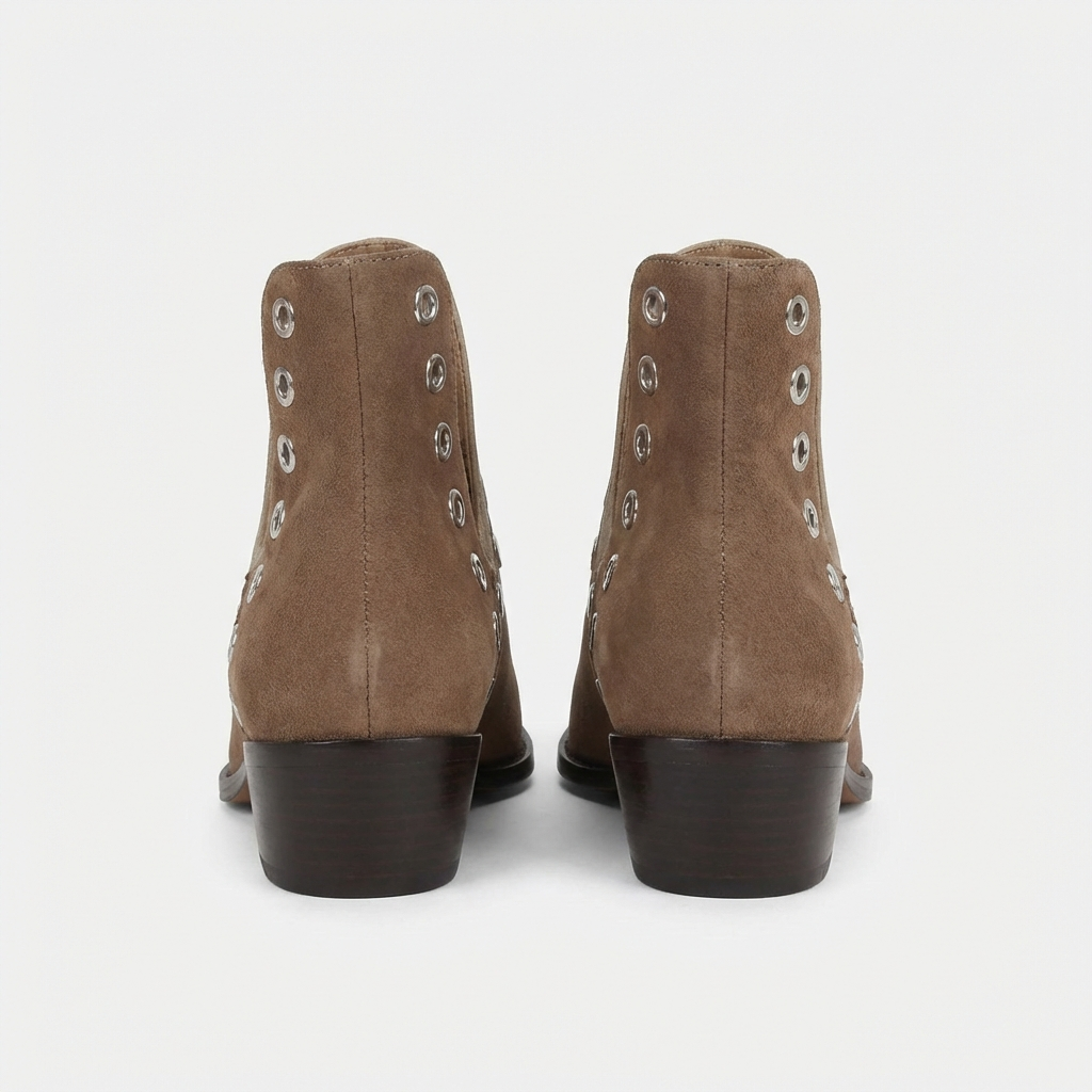 Santiag mi-haute marron Simili Cuir Femme - Bottes avec œillets métalliques symétriques 4