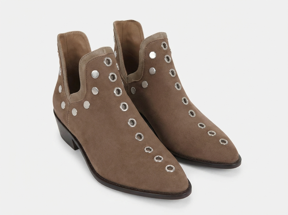 Santiag mi-haute marron Simili Cuir Femme - Bottes avec œillets métalliques symétriques