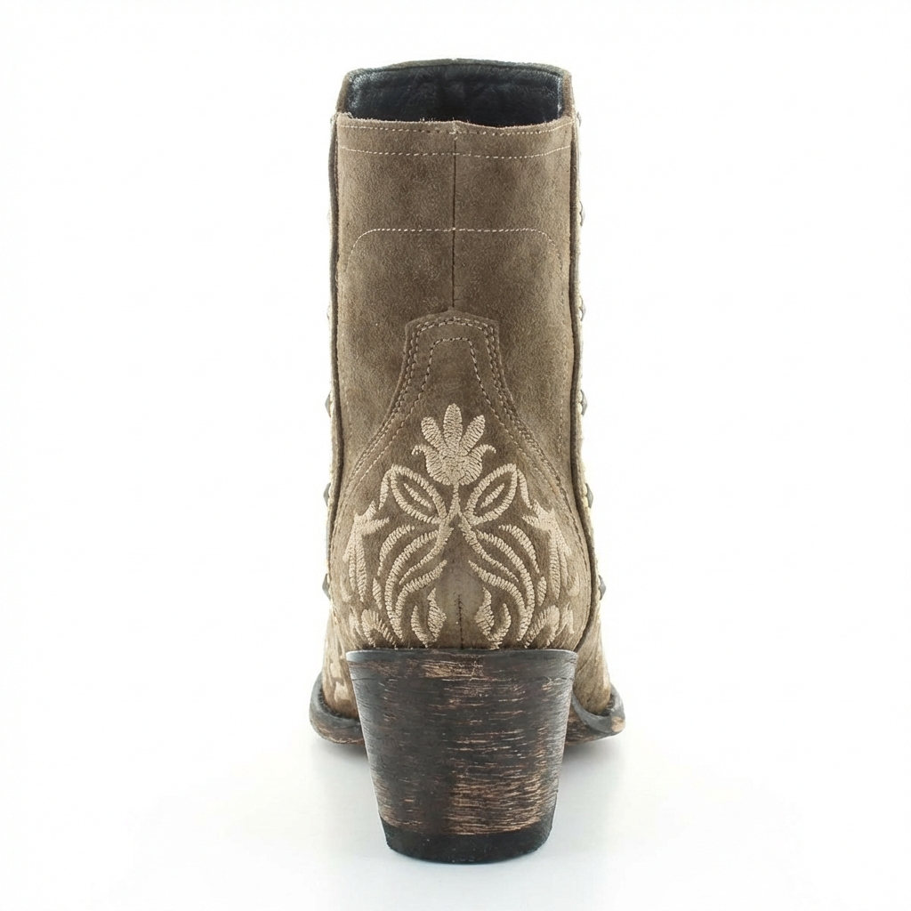 Santiag mi-haute marron Synthétique Femme - Broderies florales et clous dorés 3