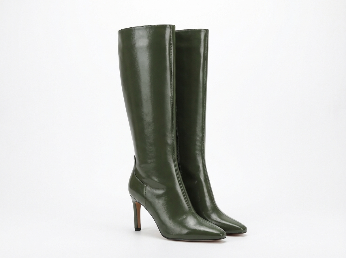 Botte haute vert Simili Cuir Femme - Santiags vertes à talon aiguille