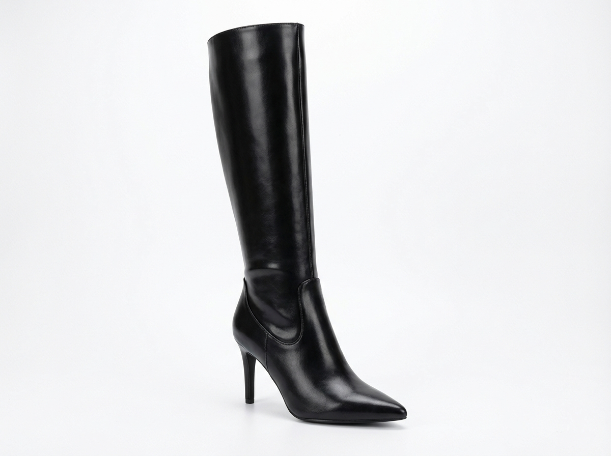 Botte haute noir Synthétique Femme - Élégantes santiags noires à talon fin
