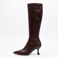 Botte haute marron foncé Simili Cuir Femme - Santiags marron pointues au talon aiguille 2