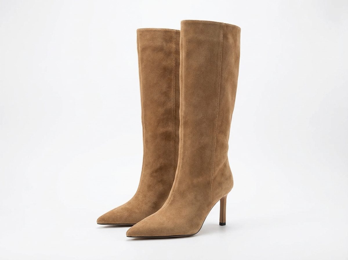 Botte haute marron clair Daim Femme - Santiags élégantes en daim camel