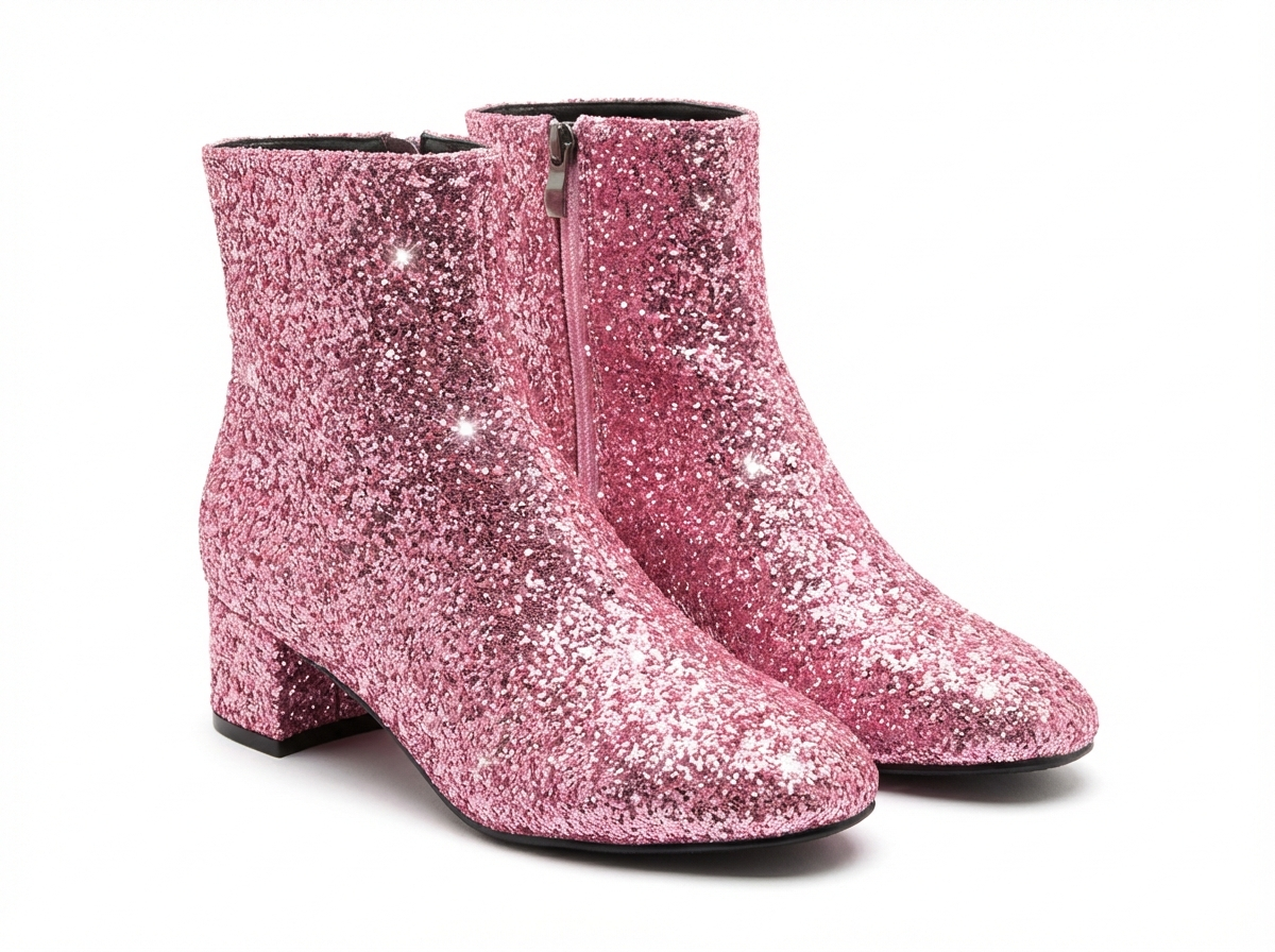Bottine rose à paillettes Synthétique Femme - Scintillantes, élégantes avec fermeture éclair moderne