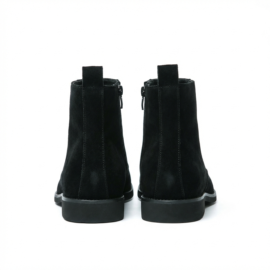 Bottine haute noir Daim Synthétique Homme - Élégance moderne avec fermeture éclair visible 6
