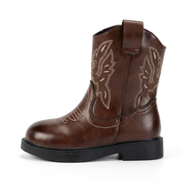 Santiag mi-haute marron Simili Cuir Fille - Broderies florales avec semelle contrastée 3