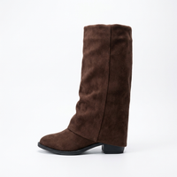 Santiag haute marron Daim Femme - Élégance minimaliste avec texture en daim 2