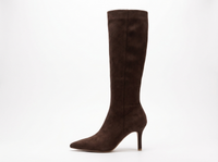 Botte haute marron foncé Daim Synthétique Femme - Talon aiguille et bout pointu élégant 1