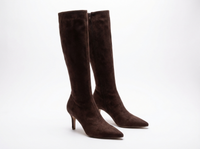 Botte haute marron foncé Daim Synthétique Femme - Talon aiguille et bout pointu élégant 3