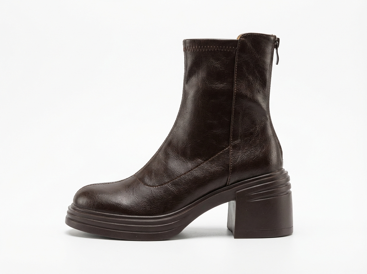 Bottine à talon marron foncé Synthétique Femme - Style western chic avec bout arrondi 2