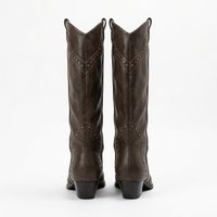 Santiag haute marron foncé Simili Cuir Femme - Clous métalliques géométriques élégants 4