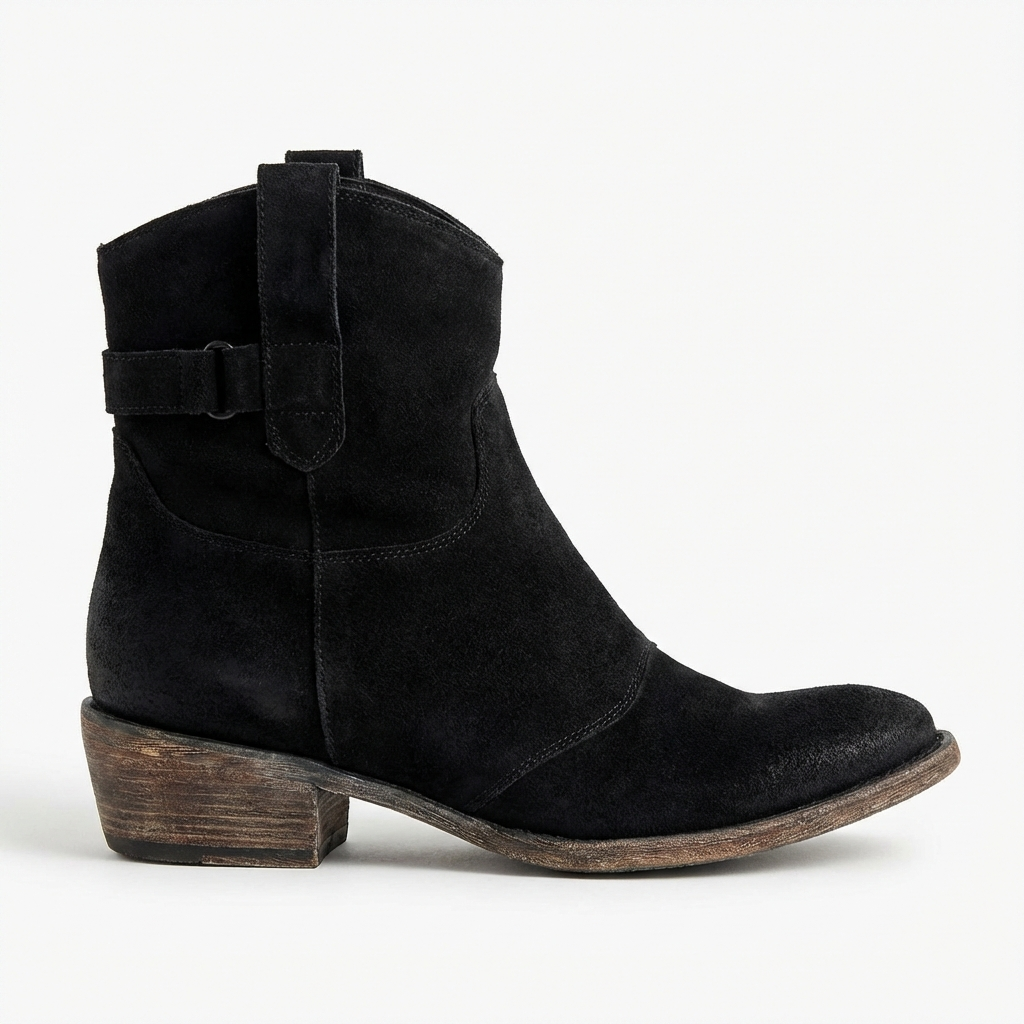 Santiag basse noir Daim Femme - Style moderne avec sangle latérale chic 2