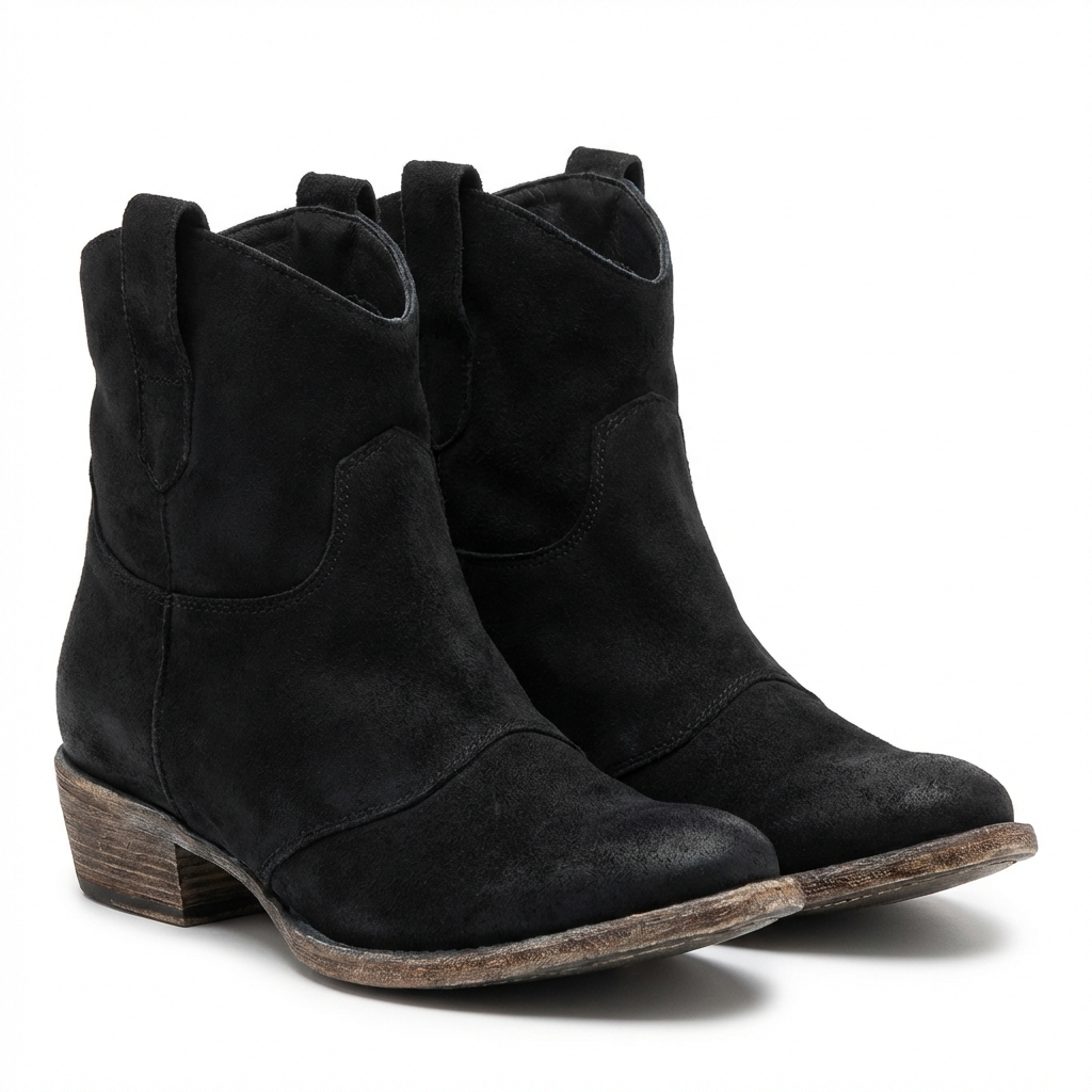 Santiag basse noir Daim Femme - Style moderne avec sangle latérale chic