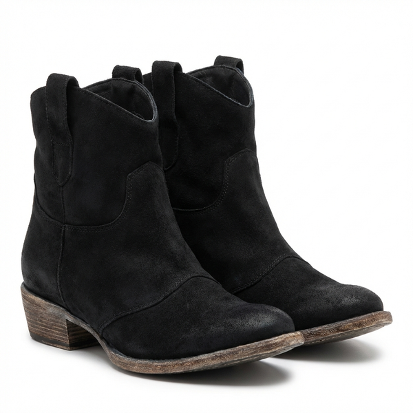 Santiag basse noir Daim Femme - Style moderne avec sangle latérale chic - three_quarter_view