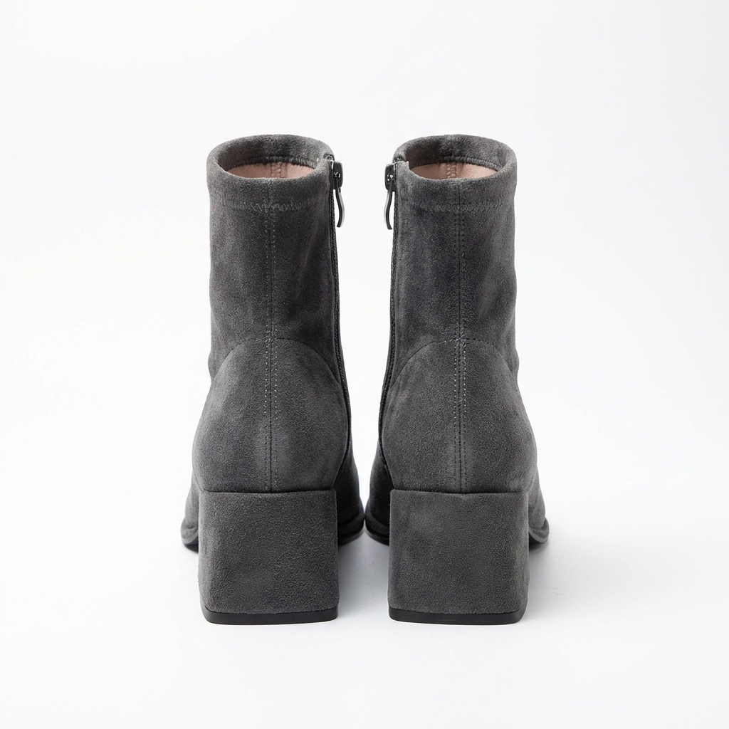 Bottine à talon gris Daim Synthétique Femme - Bout carré élégant, stabilité moderne 3