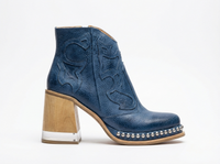 Santiag basse bleu Simili Cuir Femme - Bout arrondi avec talon bloc rustique 2
