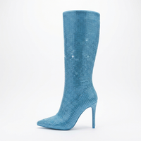 Botte haute bleu Daim Synthétique Femme - Santiags bleues pailletées au bout pointu 1