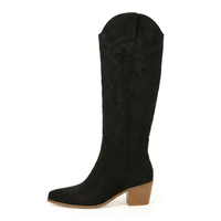 Santiag mi-haute noir Daim Synthétique Femme - Broderies western et talon compensé élégant 2