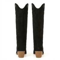 Santiag mi-haute noir Daim Synthétique Femme - Broderies western et talon compensé élégant 3