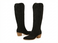 Santiag mi-haute noir Daim Synthétique Femme - Broderies western et talon compensé élégant 1