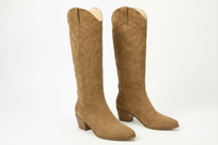 Santiag mi-haute camel Daim Synthétique Femme - Broderies florales élégantes et bout pointu 1