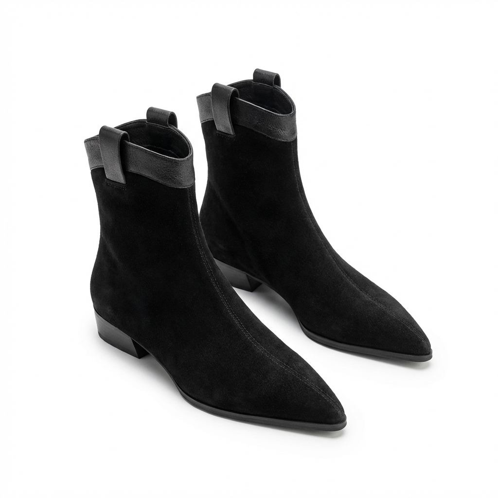 Bottine chelsea noir Daim Femme - Santiags élégantes au bout pointu