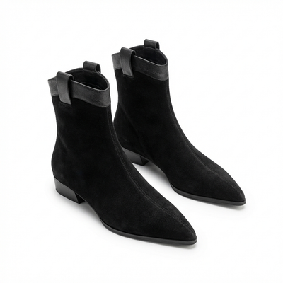 Bottine chelsea noir Daim Femme - Santiags élégantes au bout pointu - three_quarter_view